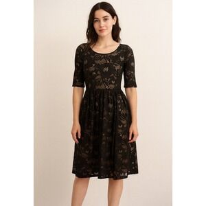 Mikarose Black Lace Fit & Flare‎ Party Cocktail Dress Women's Size S